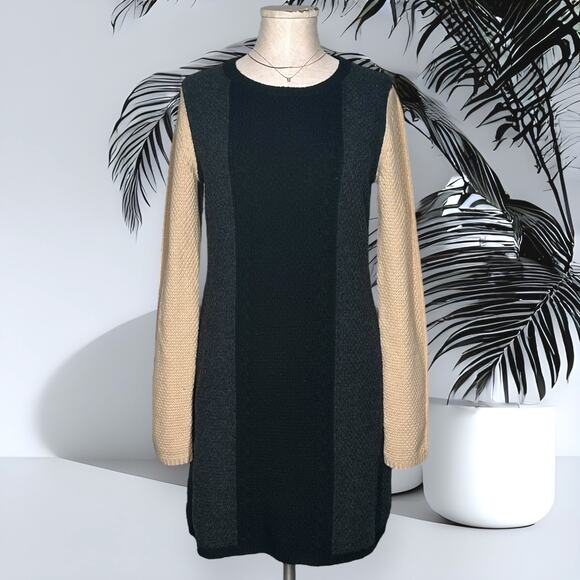 THEORY 100%Wool Jiya Loryelle Sweater Dress Sheath Cable Knit Career Colorblock - Picture 1 of 12